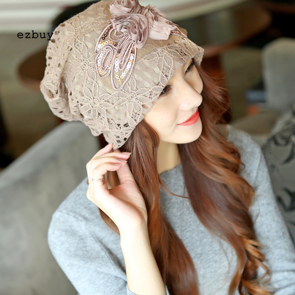 Mũ Trùm Đầu Giữ Ấm Chống Gió Phối Ren Hoa Thời Trang Cho Nữ