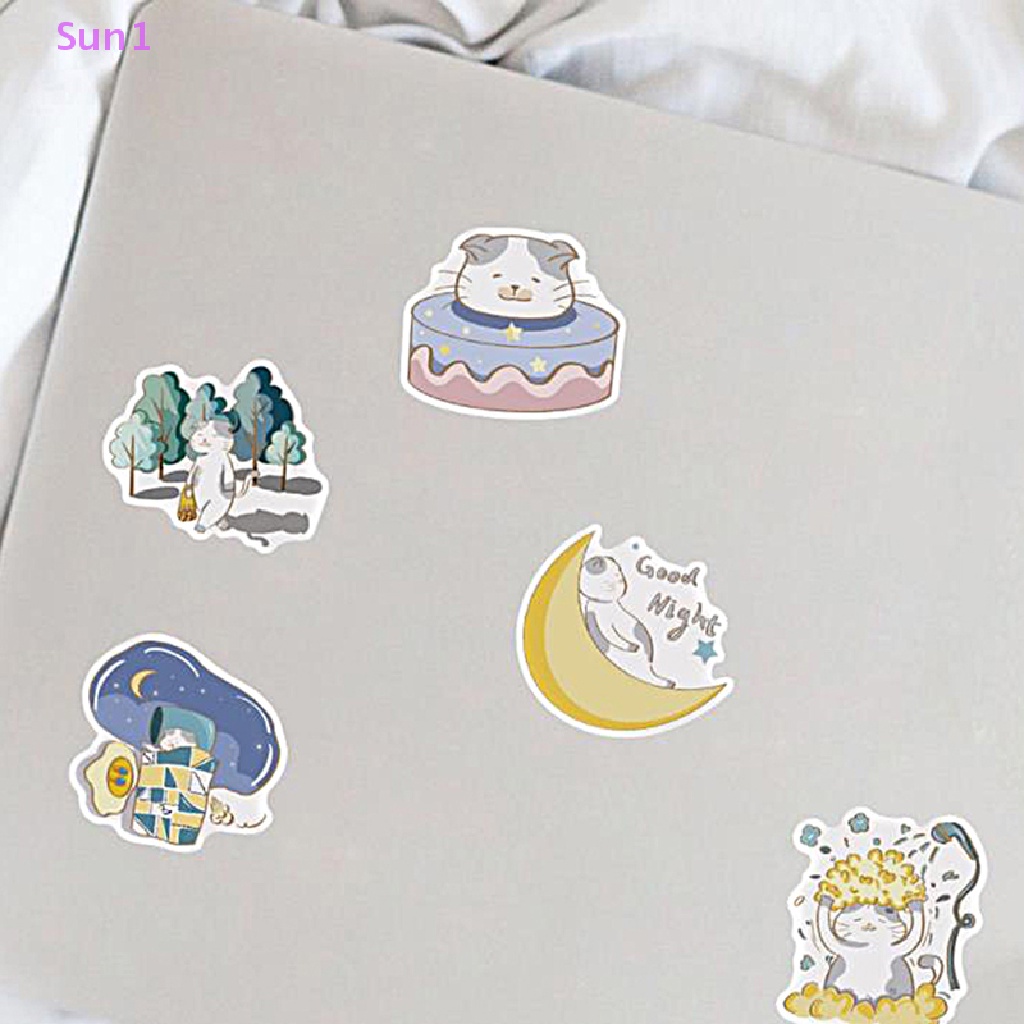 Set 1: 40 Miếng Dán PVC Hình Mèo Hoạt Hình Trang Trí Vali Đàn Guitar