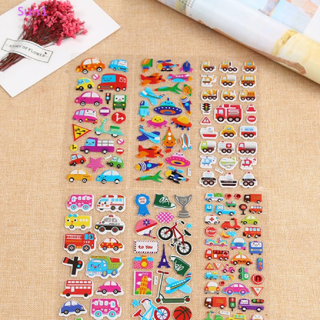 Set 10 Tấm 10 Miếng Dán Bong Bóng Họa Tiết Hoạt Hình 3D Trang Trí Sổ Tay Cho Bé Trai