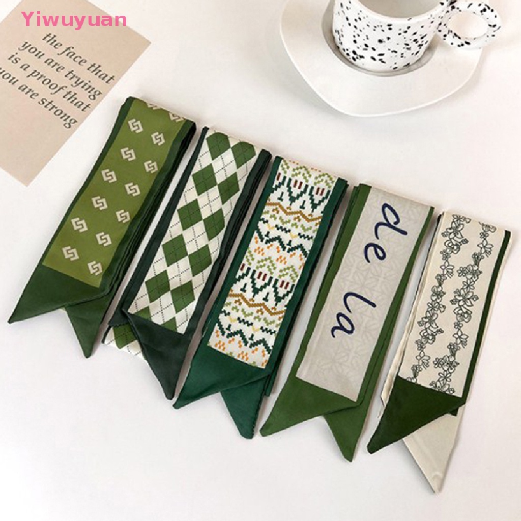 < Yiwuyuan > Khăn Choàng Lụa Voan Dài Ôm Dáng In Họa Tiết Hình Học Và Chữ Cái Hình Học Màu Xanh Lá