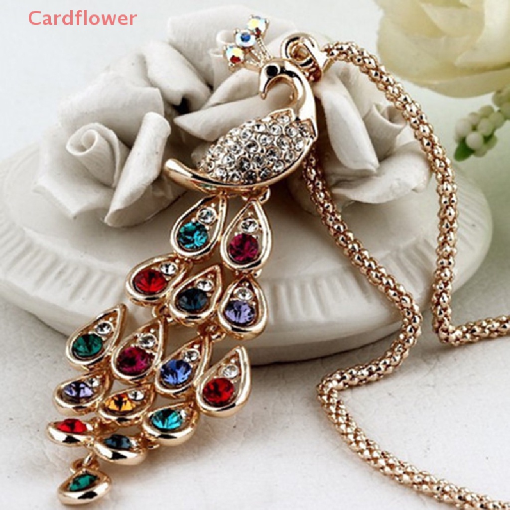 &lt; Cardflower &gt; Dây Chuyền Dáng Dài Mặt Hình Chim Công Pha Lê Nhiều Màu Sắc Thời Trang Mới Dành Cho Nữ