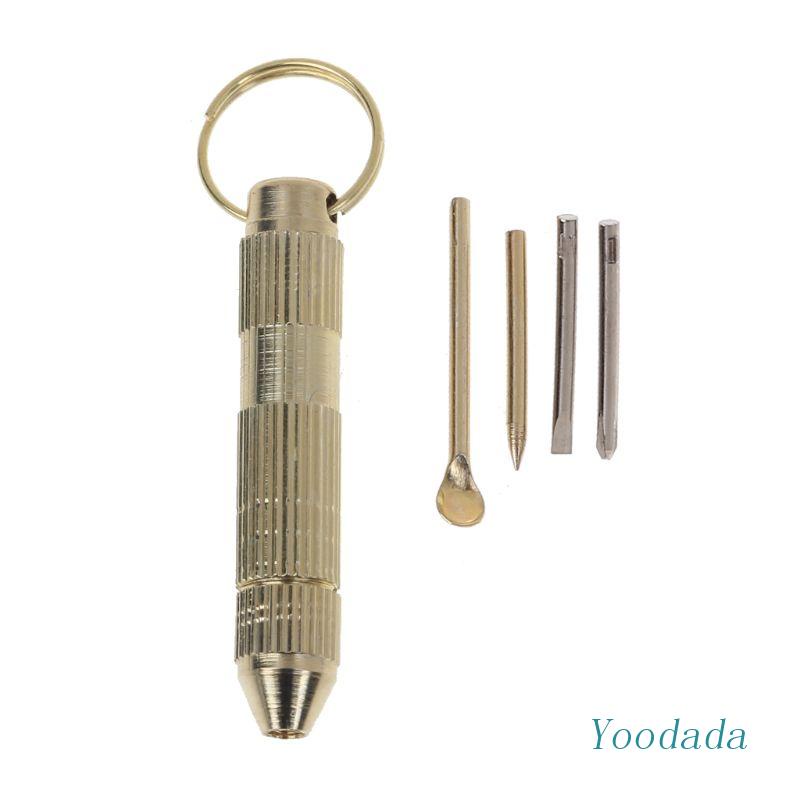 Dụng Cụ Lấy Ráy Tai Mini 4 Trong 1 Đa Năng Có Móc Khóa Màu Vàng