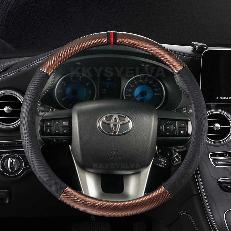 Bao Da Bọc Vô Lăng Xe Hơi Họa Tiết Sợi Carbon Cho Toyota Fortuner 2016-2019 2021 2023 Hilux 2015-2019 2020 2022