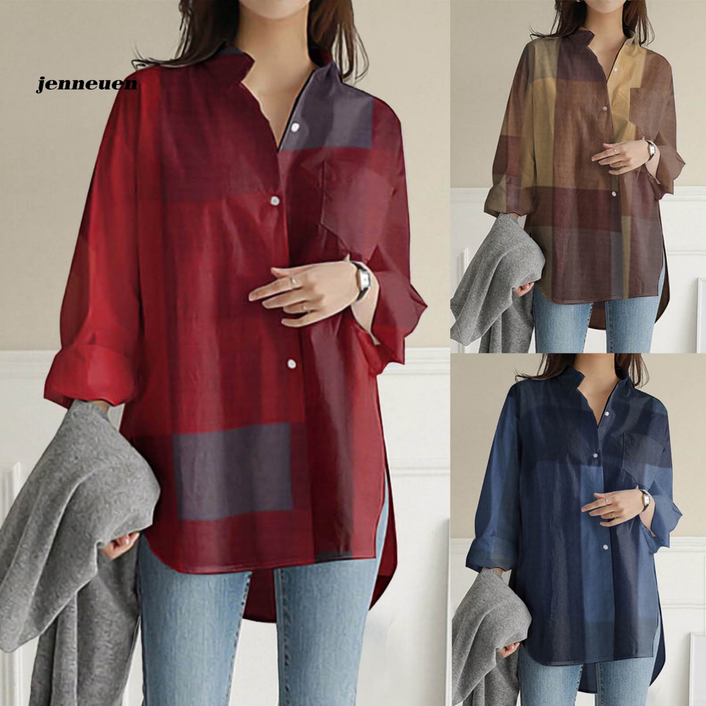 Áo Sơ Mi Tay Dài Cổ Bẻ Cài Khuy Kẻ Sọc Thời Trang Mùa Xuân Cho Nữ