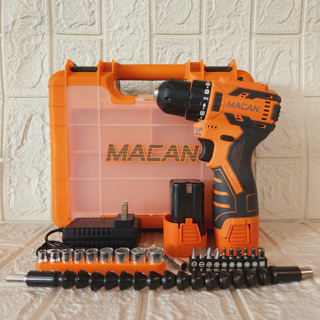 Máy Khoan Pin Vặn Vít, Máy Khoan Từ Macan 6018 Động Cơ Không Chổi Than, Đầu 10mm, Pin 4Cell