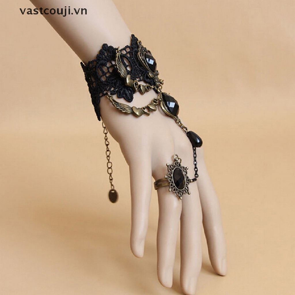 Vòng Cổ Choker Vải Ren Màu Đen Đính Đá Pha Lê Gợi Cảm VN