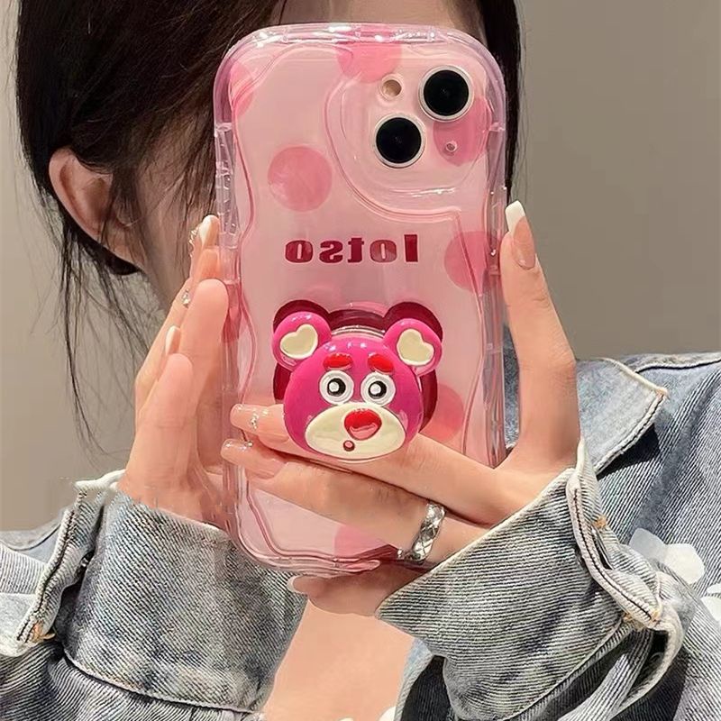 Giá Đỡ Điện Thoại Có Túi Khí Hình Gấu / Dâu Tây Ba Chiều Bằng Nhựa Resin 3M Để Bàn Có Thể Thu Gọn