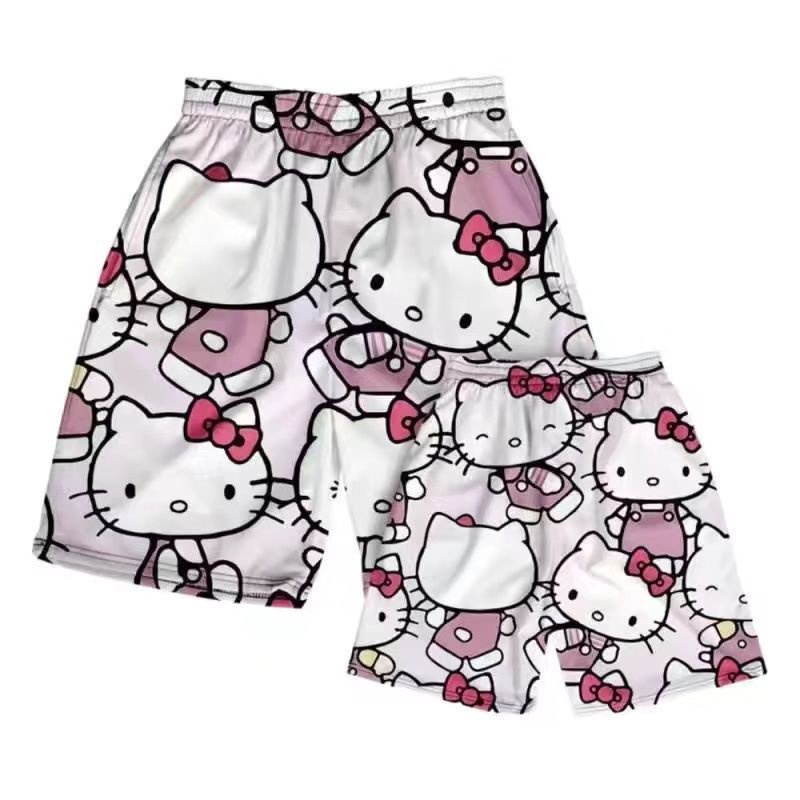 Quần Short Đi Biển Dáng Rộng Họa Tiết Hello Kitty / Ngôi Sao Năm Cánh Thời Trang Mùa Hè Cho Nam Và Nữ