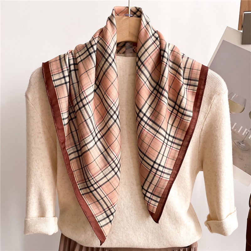 Khăn Choàng Cổ Hình Vuông 65cm Chất Liệu Cotton Lanh Họa Tiết Xương Cá Phong Cách Anh Quốc Cho Nữ