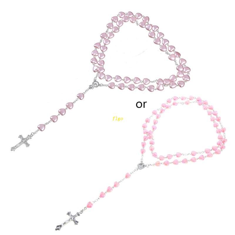 Flgo Mary Blessing for Dây Chuyền Chuỗi Hạt Dài Mặt Thánh Giá Trái Tim