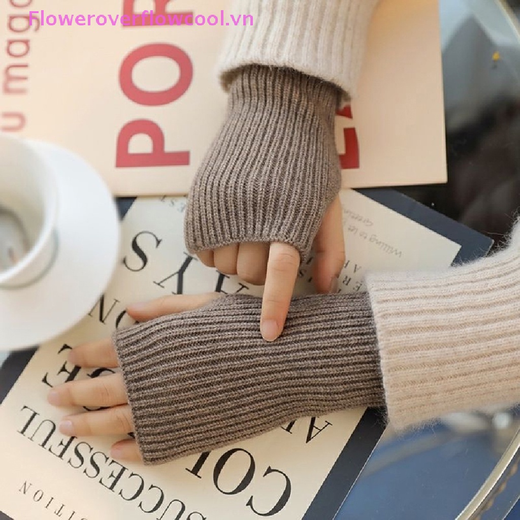 Găng Tay Len Hở Ngón Mềm Mại Giữ Ấm Mùa Đông Cho Nữ