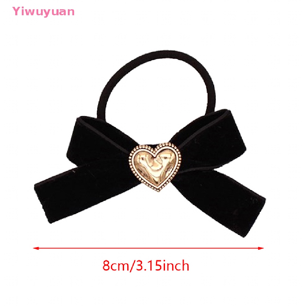 Dây Cột Tóc Hình Nơ Trái Tim Bằng Nhung Màu Đen Thanh Lịch Cho Nữ