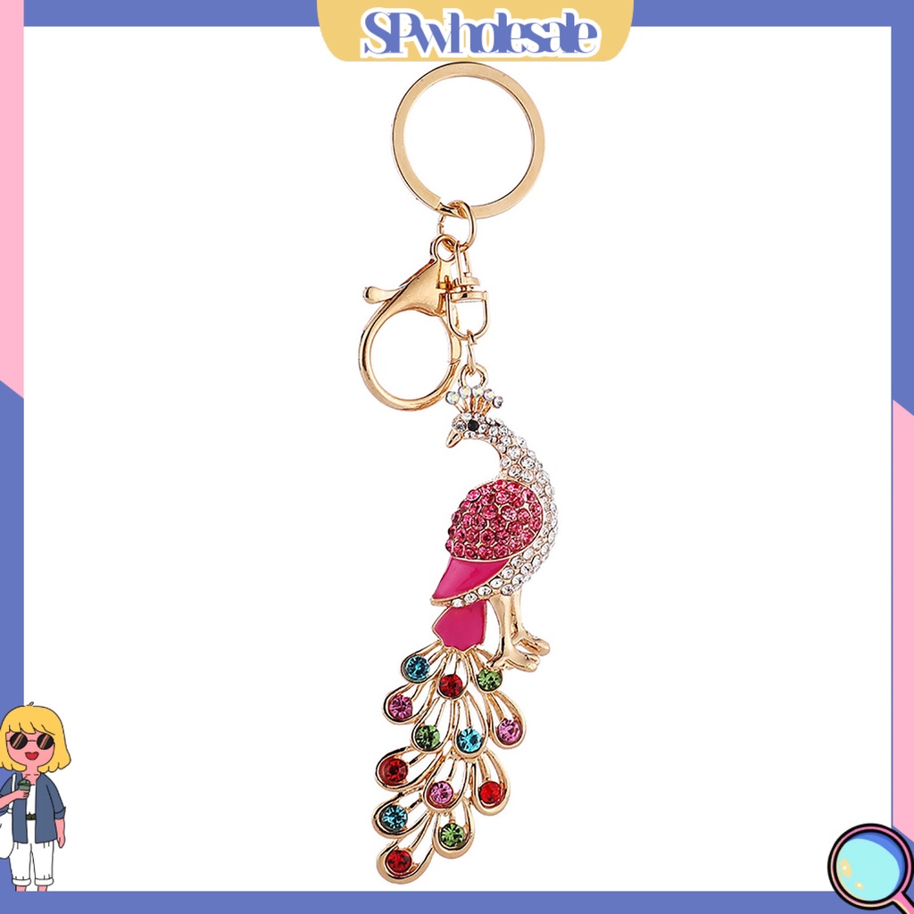 <SPwholesale> Móc Khóa Hình Con Công Ba Chiều Đính Đá Pha Lê Lấp Lánh Trang Trí Túi Xách
