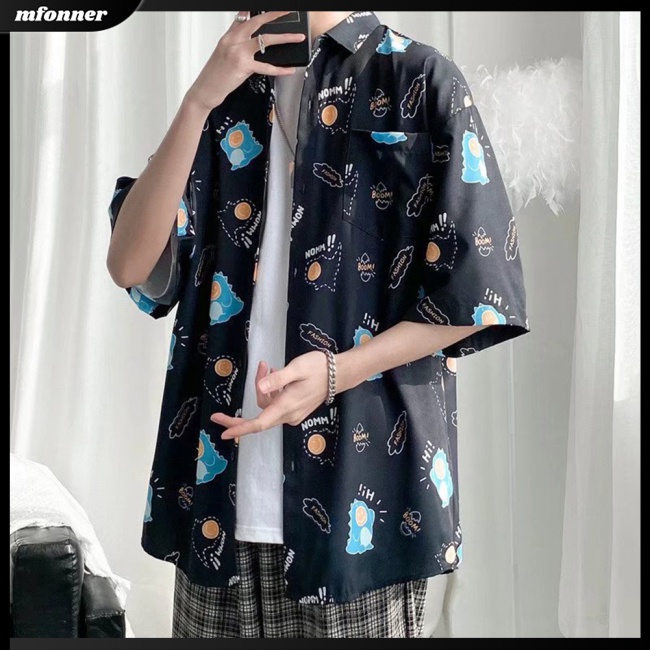 Áo Sơ Mi Tay Lửng Họa Tiết Hoạt Hình Thời Trang Đi Biển Cho Nam