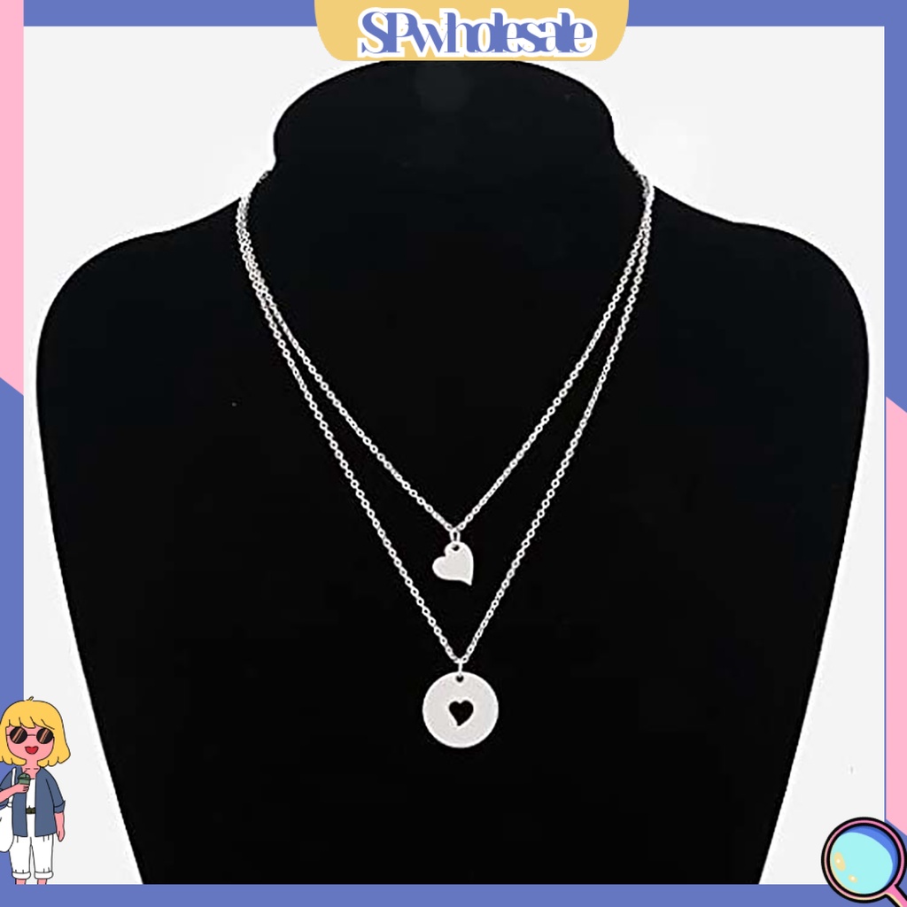 <SPwholesale> 1 / 1 Vòng cổ Nhiều Lớp Mặt Hình Trái Tim Bằng Thép Không Gỉ