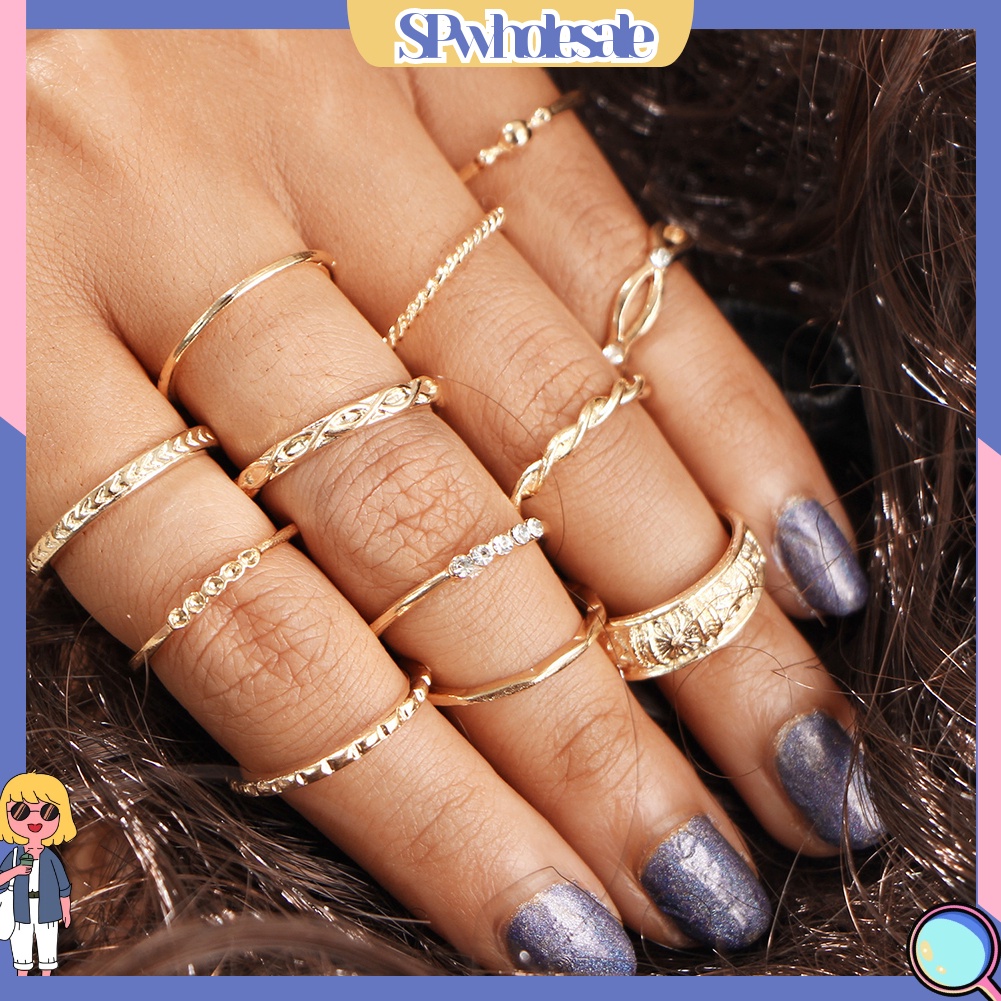 <SPwholesale> Set 12 Nhẫn Đeo Khớp Ngón Tay Phong Cách Retro