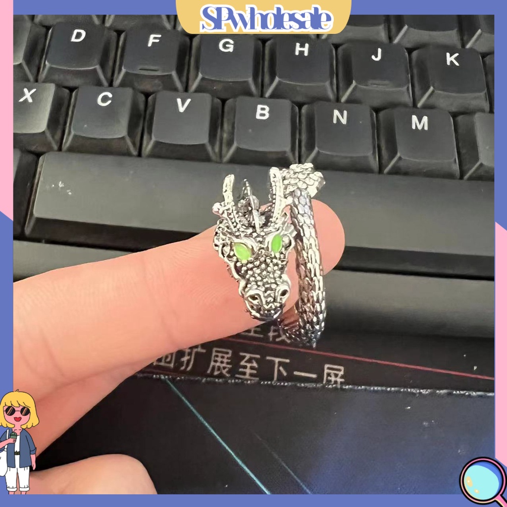 <SPwholesale> Nhẫn Hở Bản To Màu Bạc Hình Rồng Cá Tính Hợp Thời Trang Làm Quà Tặng Cho Nam