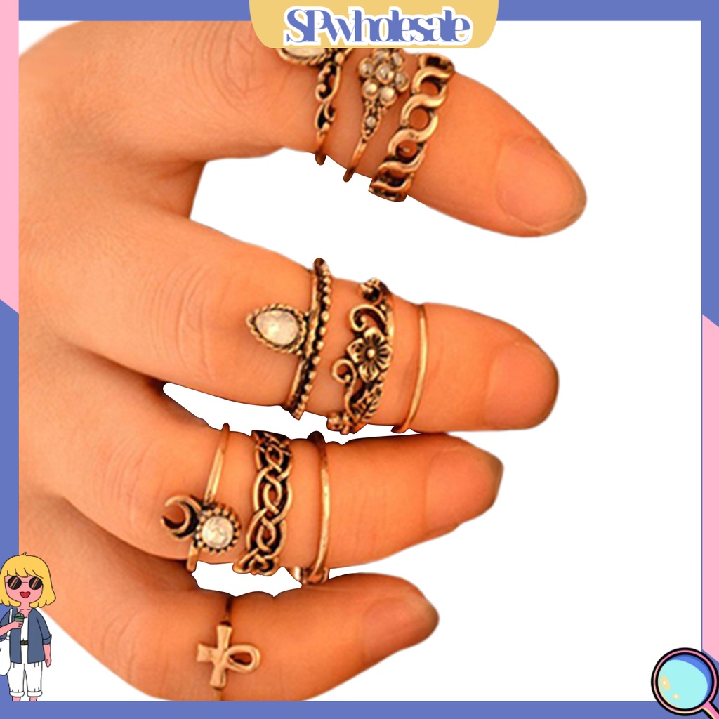 <SPwholesale> Set 10 Nhẫn Đeo Khớp Ngón Tay Phong Cách Vintage Cho Nữ