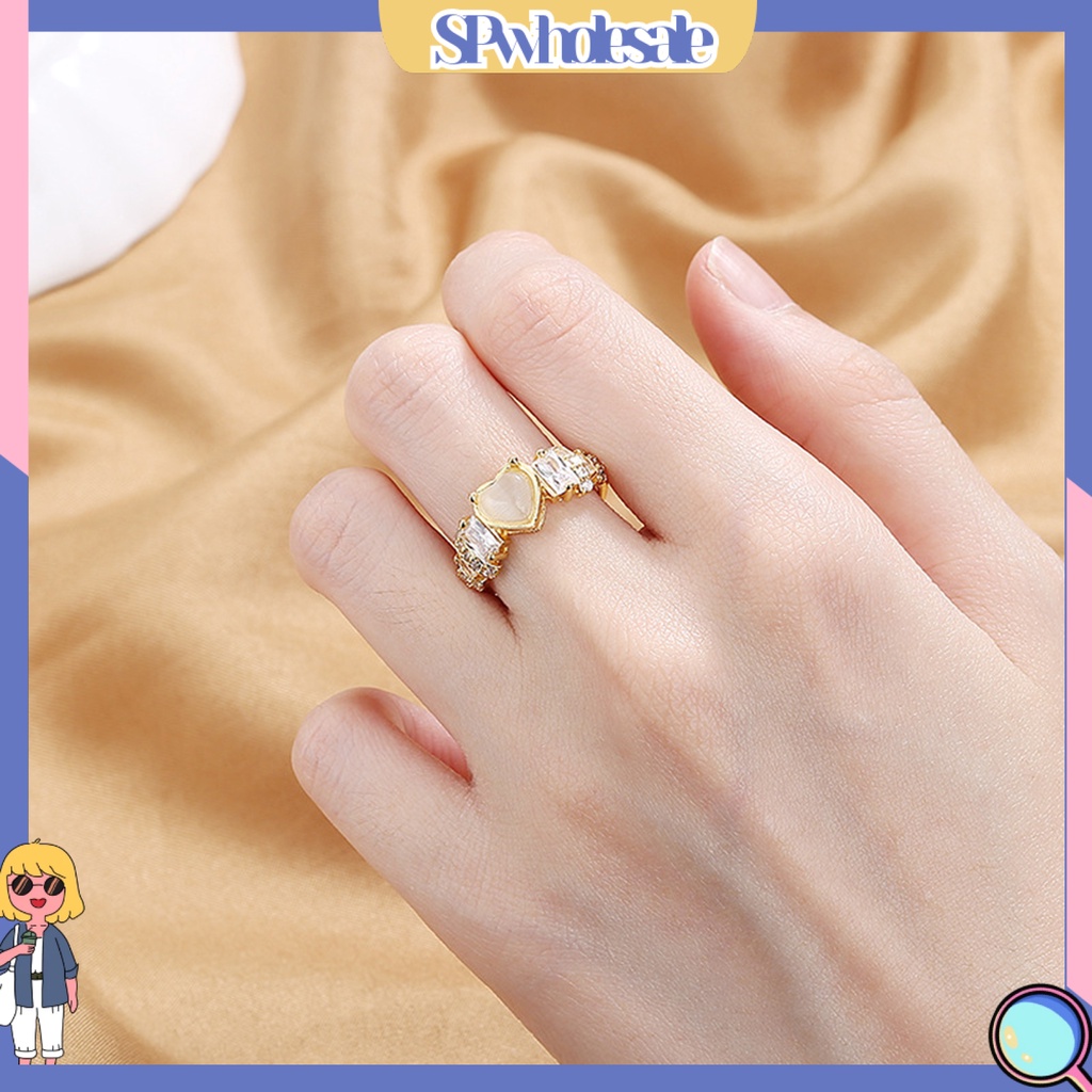 <SPwholesale> Nhẫn Hở Đính Đá Hình Trái Tim Phong Cách Retro Thời Trang Cho Nữ