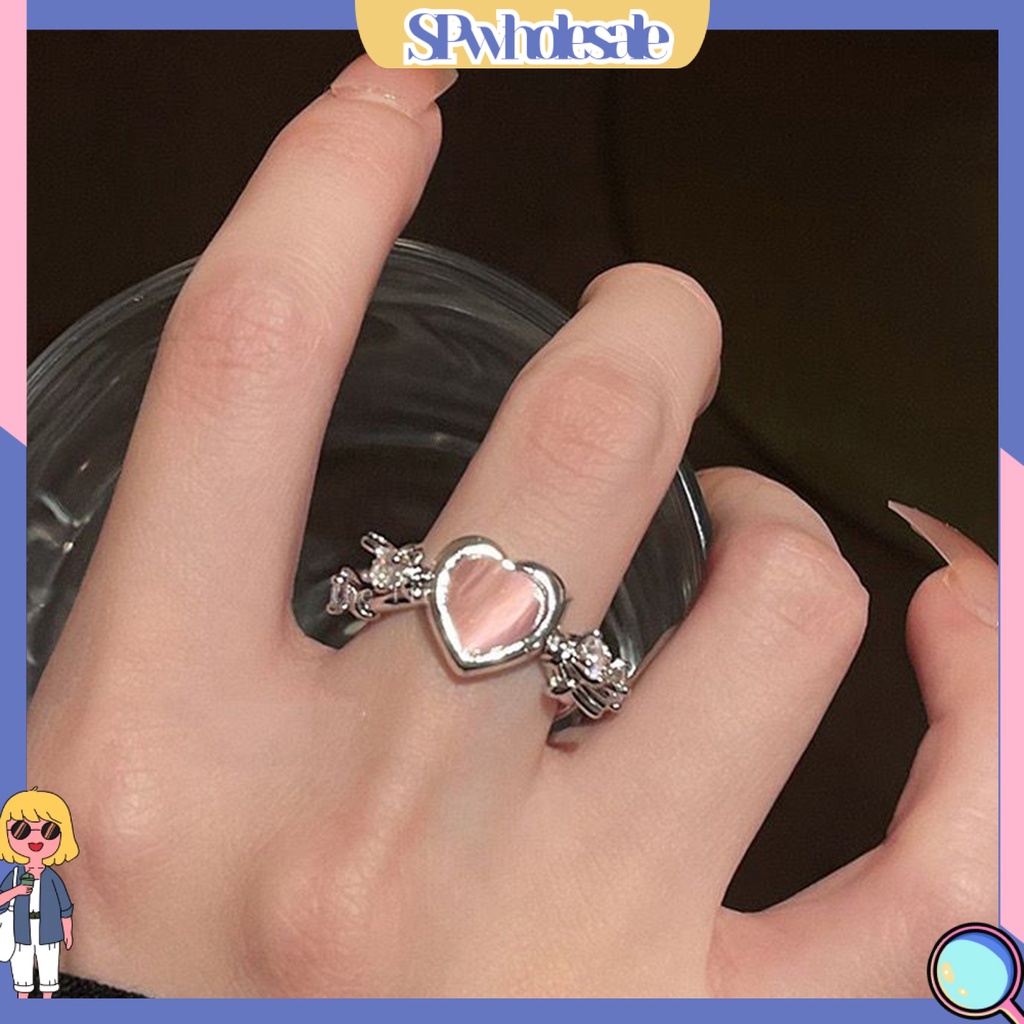 <SPwholesale> Nhẫn Hở Đính Đá Opal Nhân Tạo Hình Trái Tim Cho Nữ