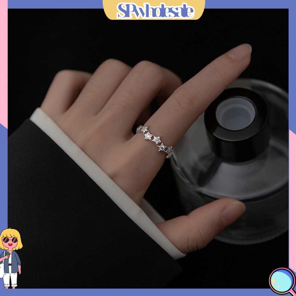 <SPwholesale> Nhẫn Hở Đính Đá Lấp Lánh Dễ Phối Đồ Có Thể Điều Chỉnh Trang Sức Cho Bạn Gái