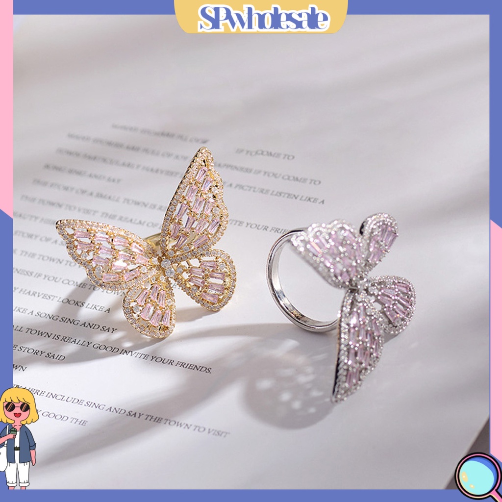 <SPwholesale> Nhẫn Hình Bướm Rỗng Đính Đá Thời Trang Cho Nữ