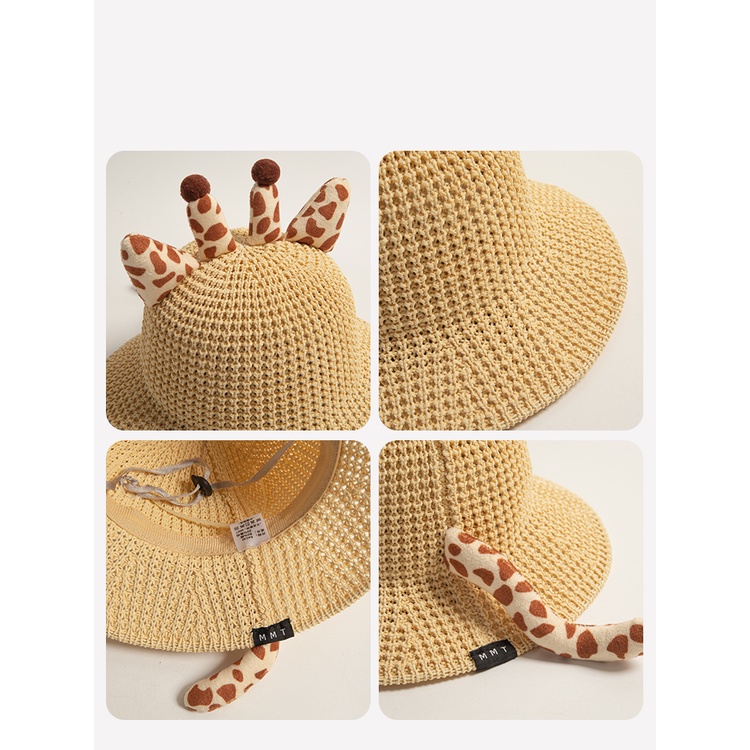 Mũ Cói Chống Nắng / Tia UV In Hoạ Tiết Hoạt Hình Xinh Xắn Dành Cho Bé