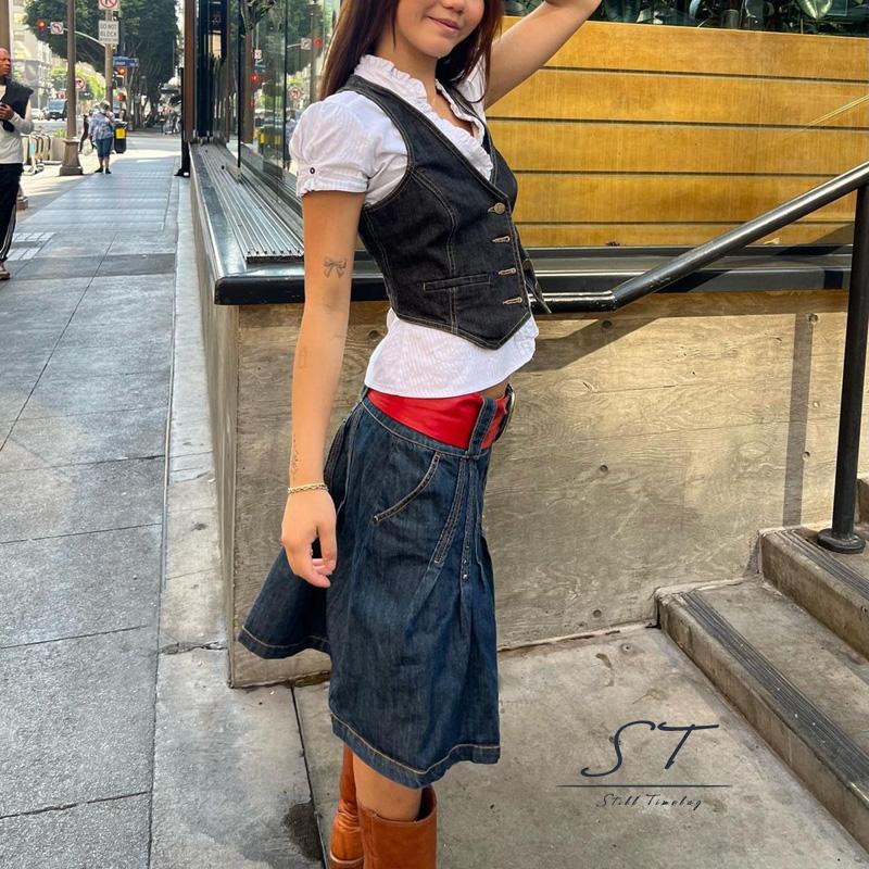 Áo Denim Sát Nách Cổ V Xẻ Sâu Thời Trang Cho Nữ