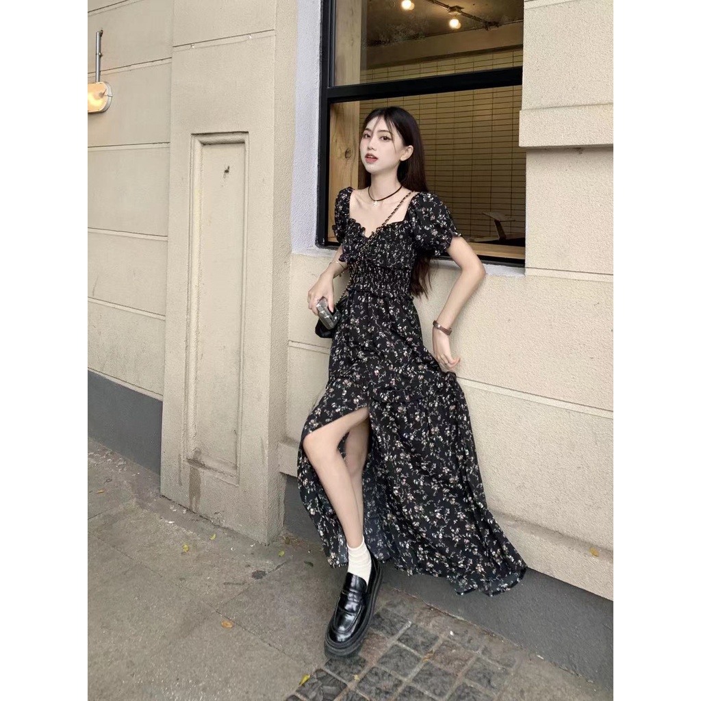 Đầm Dáng Dài Họa Tiết Hoa Phong Cách Pháp Thời Trang Mùa Hè Xinh Xắn Cho Nữ