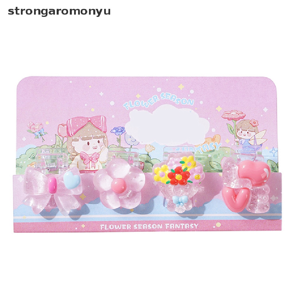 Bộ 4 Kẹp Giấy Mini Bằng Acrylic Hình Hoa / Trái Tim Dễ Thương Tiện Dụng Cho Học Sinh / Văn Phòng
