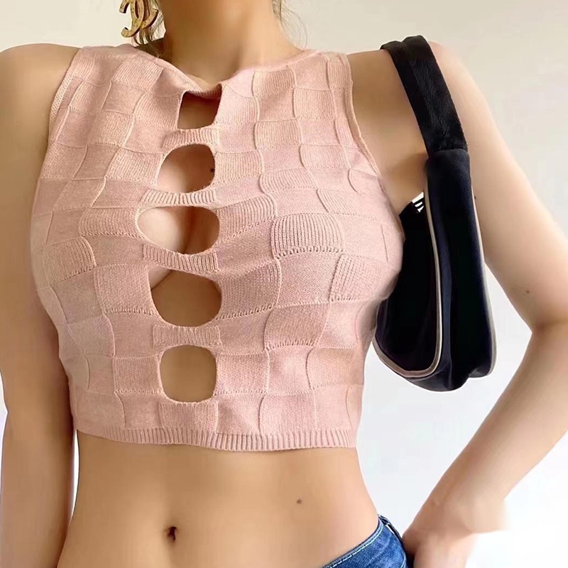 IELGY   Áo Croptop Dệt Kim Hai Dây Dáng Ngắn Thời Trang Quyến Rũ Cho Nữ