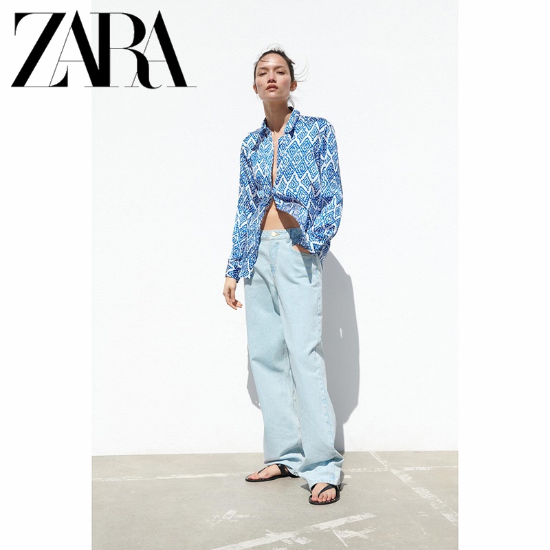 Áo Sơ Mi Lụa satin In Họa Tiết Thanh Lịch Thời Trang ZARA Cho Nữ