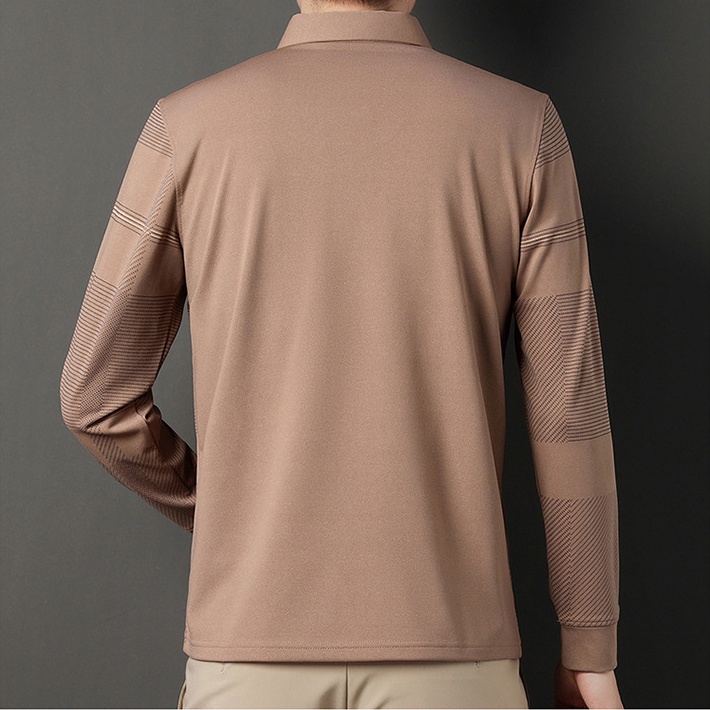 ☞Áo Thun polo Tay Dài Dáng Ôm In Họa Tiết Kẻ Sọc Ngang Có Túi Thời Trang Cho Nam