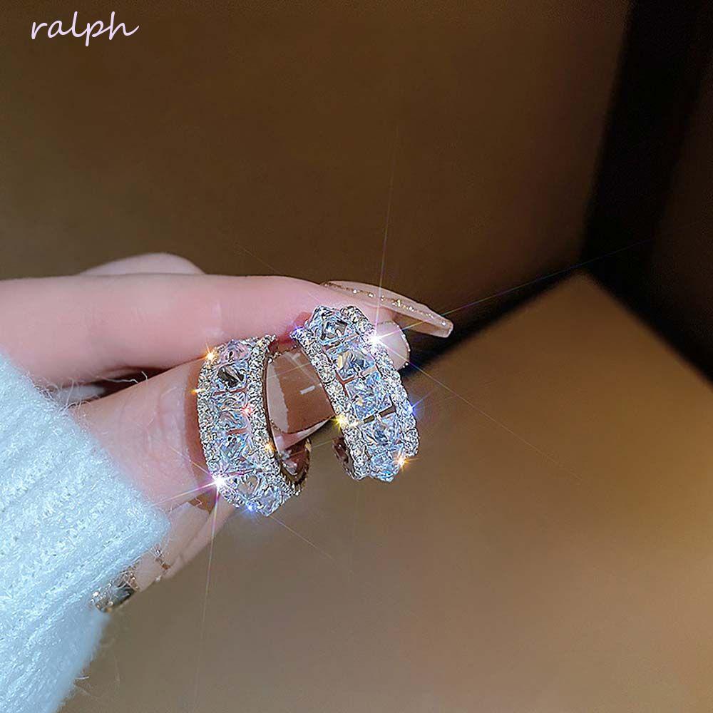 Bông Tai Hình Tròn Lấp Lánh Thanh Lịch Cho Nữ|Bông Tai Đính Đá Zircon Phong Cách Hàn Quốc