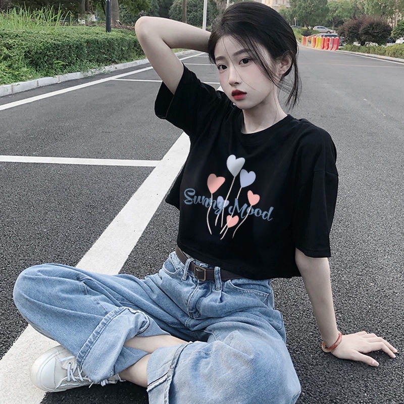 Áo Thun Cotton Ngắn Tay Dáng Rộng Phong Cách Hàn Quốc Cho Nữ