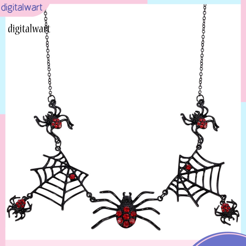 Kỹ Thuật Số| Bộ Vòng cổ + Bông Tai Hình Nhện Đính Đá Đỏ Phong Cách Gothic Punk Cho Nữ