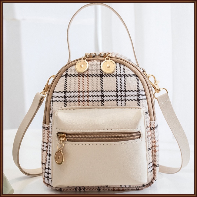 Ba Lô Da Nhân Tạo Mini Họa Tiết Kẻ Sọc Với Tay Cầm Mềm Mại Cho Nữ