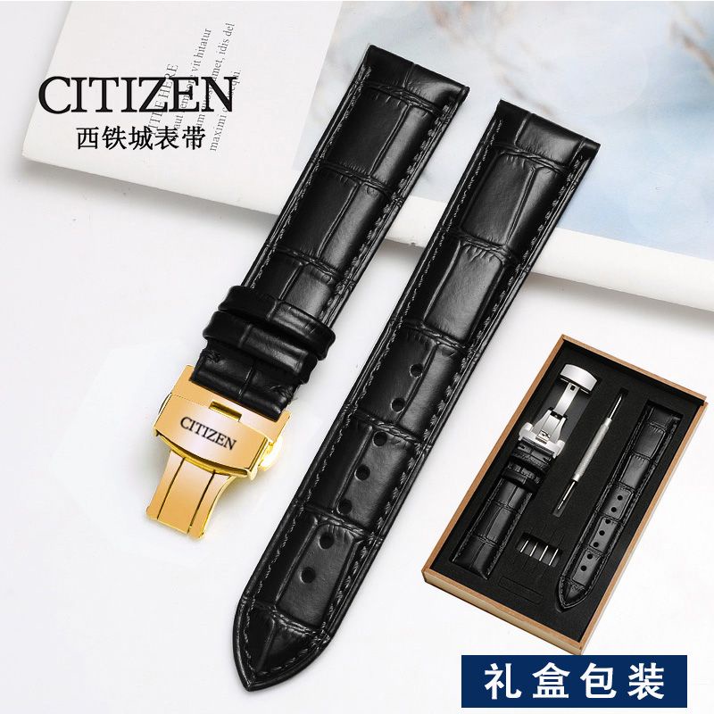 4/22☆Dây Đeo Đồng Hồ Bằng Da Bò Thật Chống Mòn & Mồ Hôi Có Cánh Thiên Thần Cho Citizen