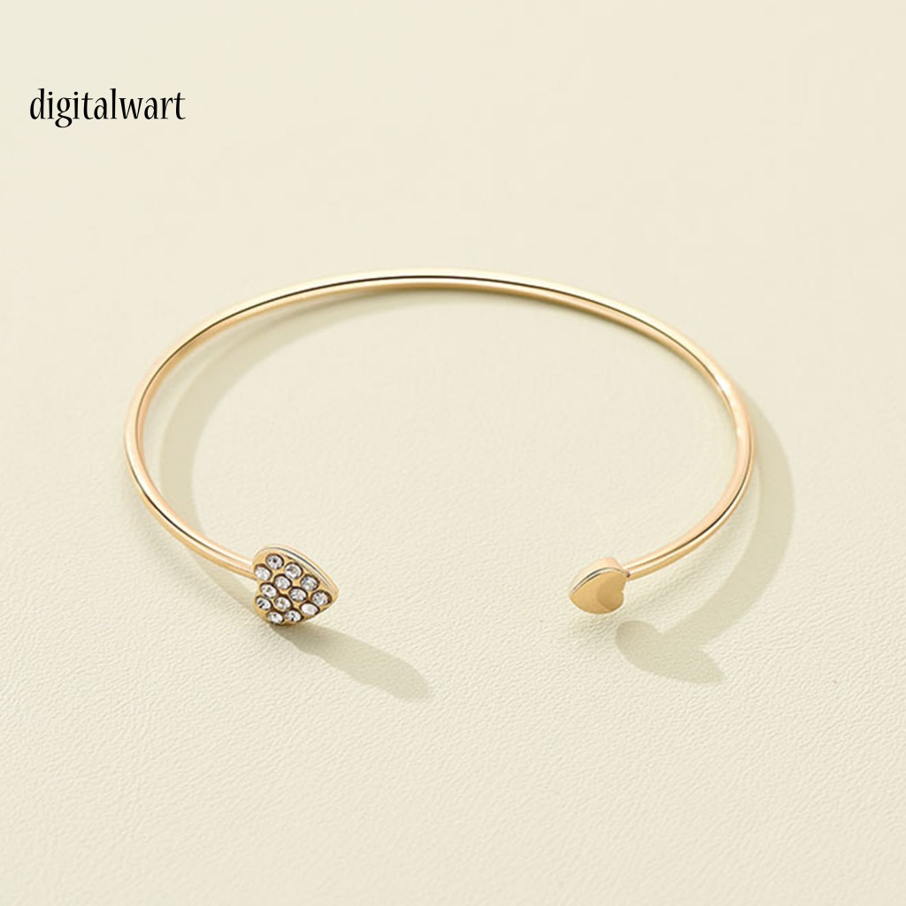 Kỹ Thuật Số| Vòng Tay Hở Mạ Vàng Hình Trái Tim Đính Đá Lấp Lánh Dễ Phối Đồ Thời Trang Cho Nữ