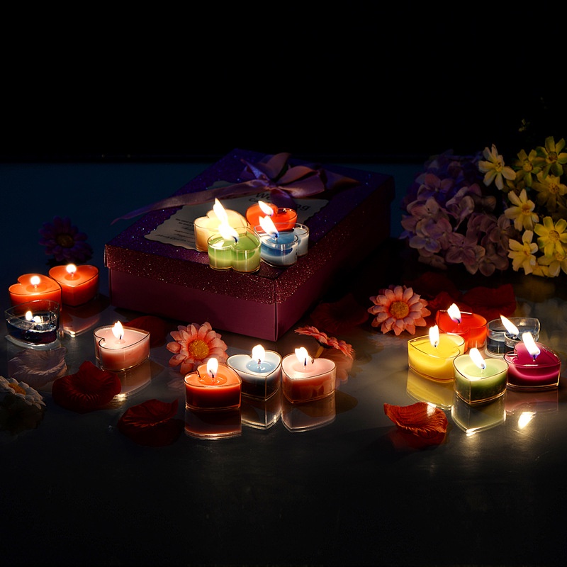 Set 10 Nến Thơm Mini Hình Trái Tim Nhiều Màu Lãng Mạn Không Mùi Trang Trí Nhà Cửa / Tiệc Cưới