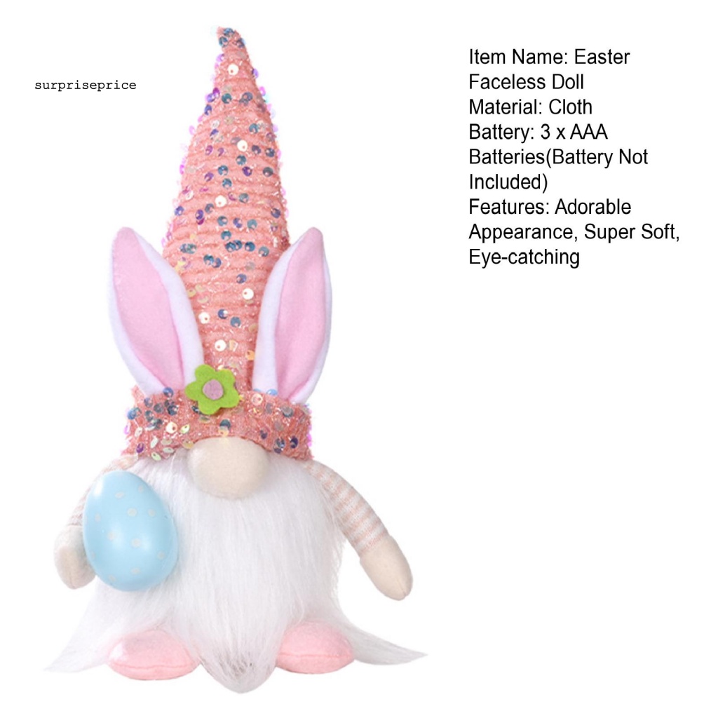 Spa Mũ Búp Bê Vô Diện Thiết Kế Mũ Tai Thỏ Trắng Dài Bằng Vải Có Đèn LED Phát Sáng Trang Trí Lễ Phục Sinh Hom