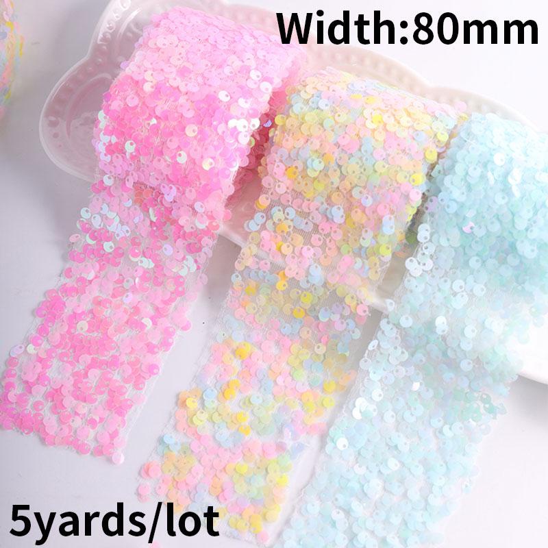 Cuộn Dây Ruy Băng Đính Kim Sa Lấp Lánh 5 Yards / 80mm Dùng Gói Quà / Trang Trí