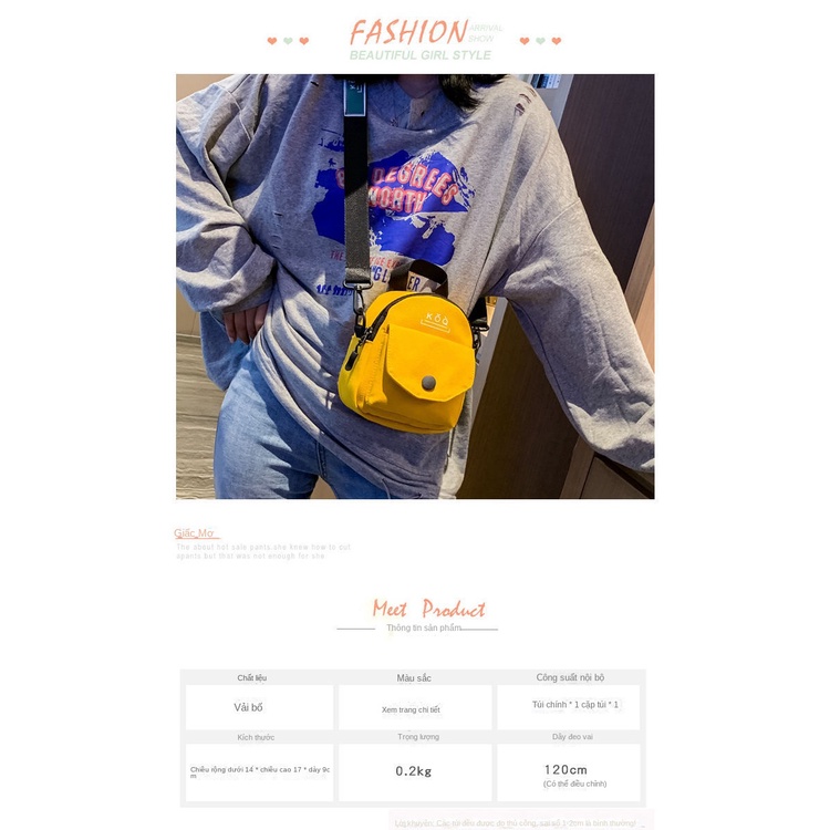 Túi Đeo Chéo Một Bên Vai Bằng Vải Bạt Nhiều Màu Kích Thước Nhỏ Phong Cách Hip Hop Đường Phố Cá Tính Hợp Thời Trang