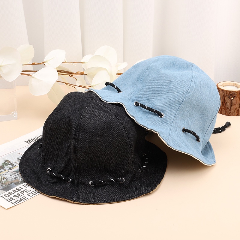 Nón Tai Bèo Vải Jean Hai Mặt Mềm Gấp Gọn Có Dây Rút Chống Nắng Đa Năng Thời Trang Mùa Hè Cho Nam Và Nữ