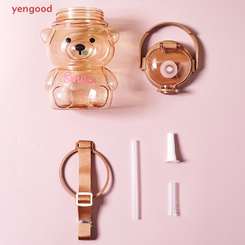 Bình Đựng Nước Bằng Nhựa Cỡ Lớn 1000ml Kèm Ống Hút Họa Tiết Hoạt Hình Gấu Dễ Thương Cho Bé Gái