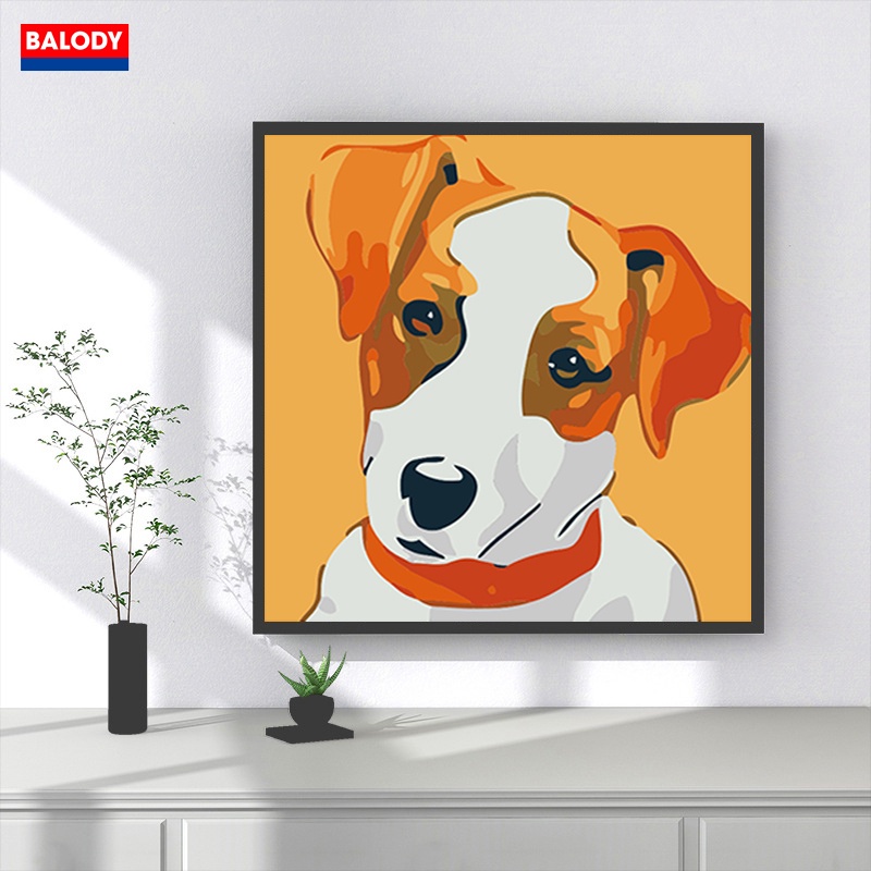 Tranh Sơn dầu Số hóa Thú cưng chó, mèo con vật dễ thương có khung BALODY 20x20cm treo tường