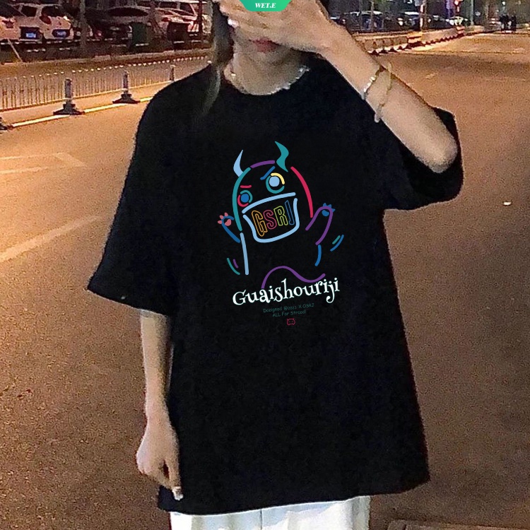 Áo Thun Tay Ngắn Dáng Rộng In Hình Quái Vật Graffiti Thời Trang Mùa Hè Thoải Mái Cho Nữ