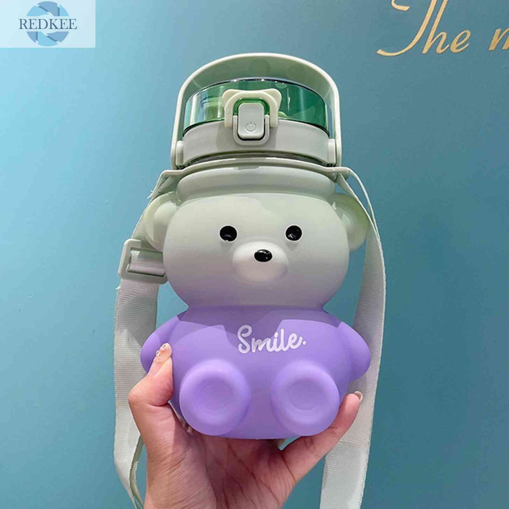 Cốc Uống Nước 1100ml Có Nắp Đậy Và Ống Hút Hình Gấu Dễ Thương