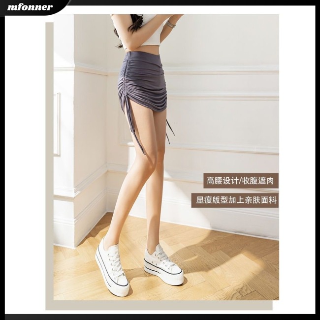 Chân Váy Chữ A Ngắn Xếp Ly Dây Rút Màu Trơn Gợi Cảm Thời Trang Cho Nữ