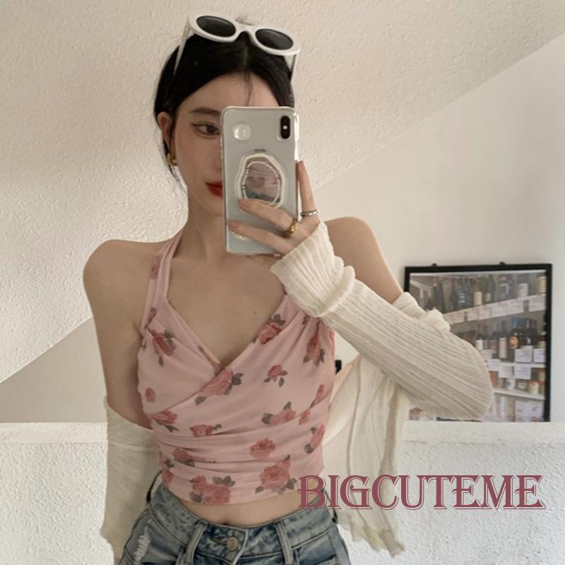 Áo Lửng Không Tay Cổ V Họa Tiết Hoa Thời Trang Cho Nữ